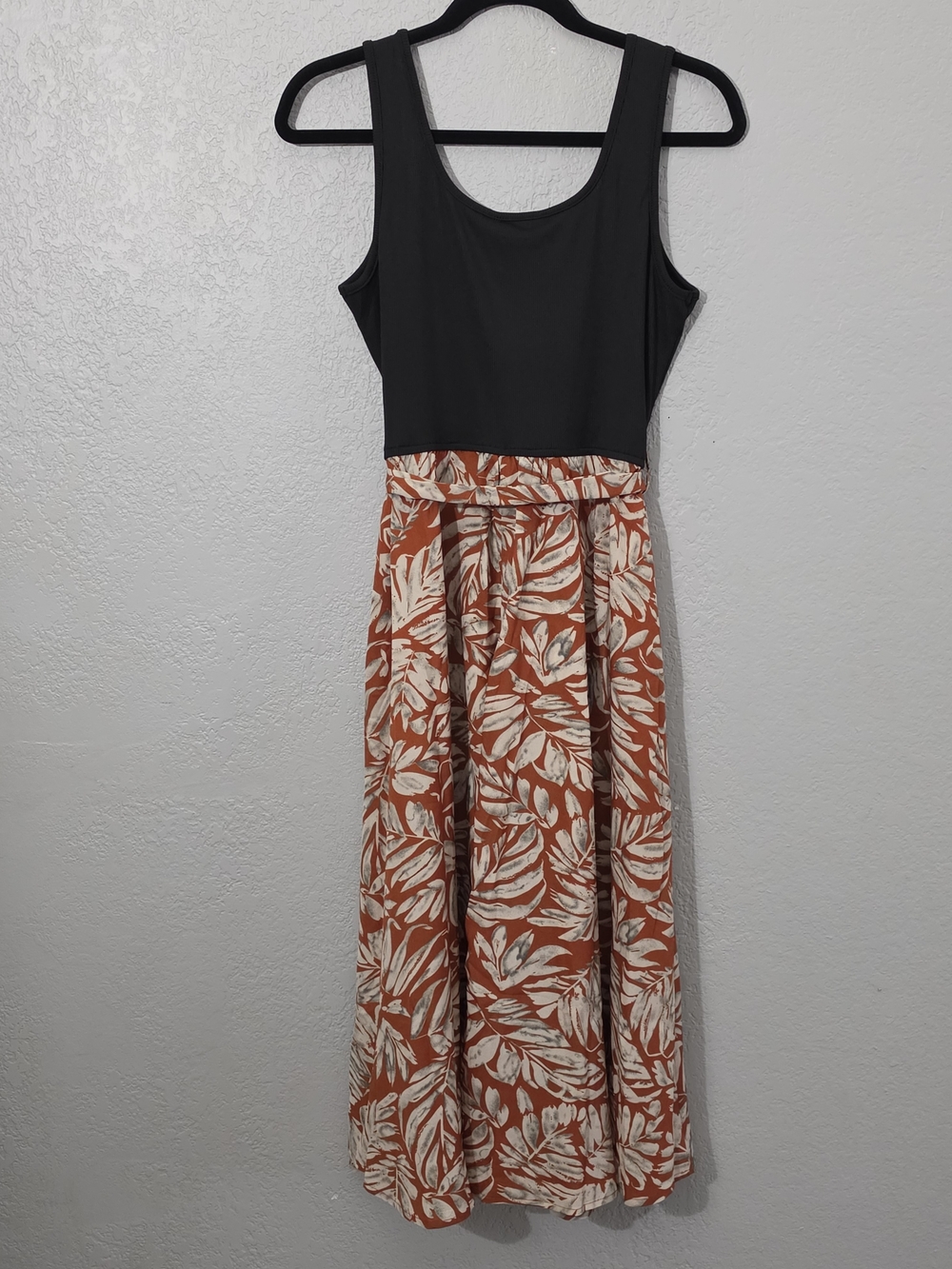 Cupshe Tropical Palms Square Neck Midi Dress Black/Rust Tie-Waist Womens Medium - Picture 9 of 11